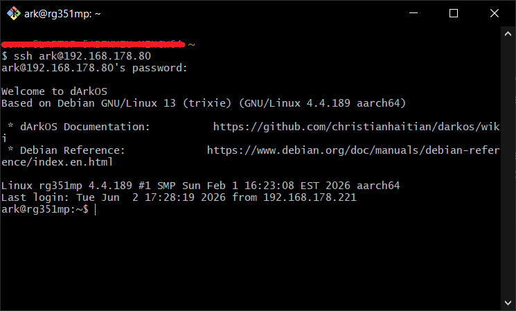dArkOS SSH Connection